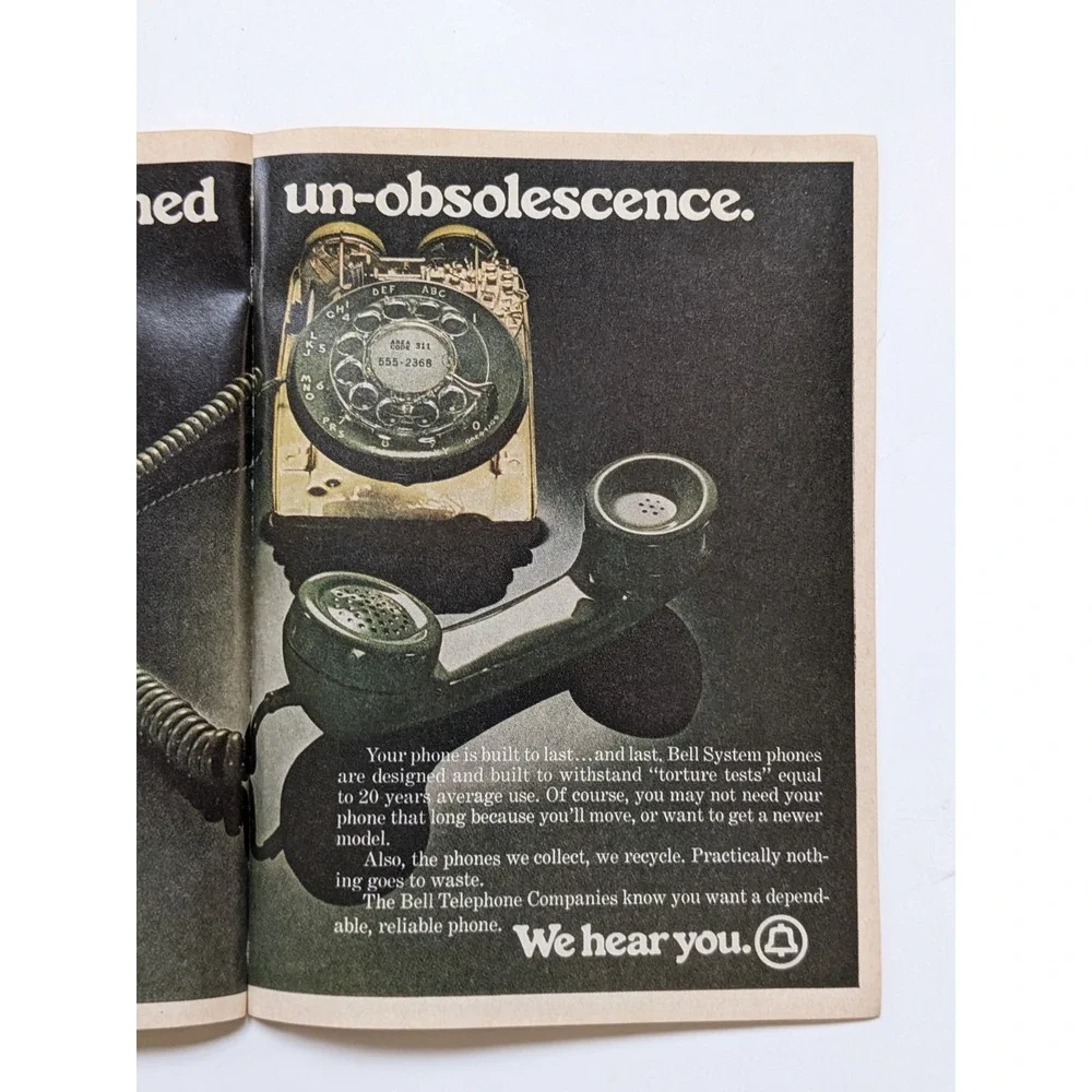 Vintage Print Ad 1970s Bell System Telephone 2-Page‎ Spread Durable Retro Tech